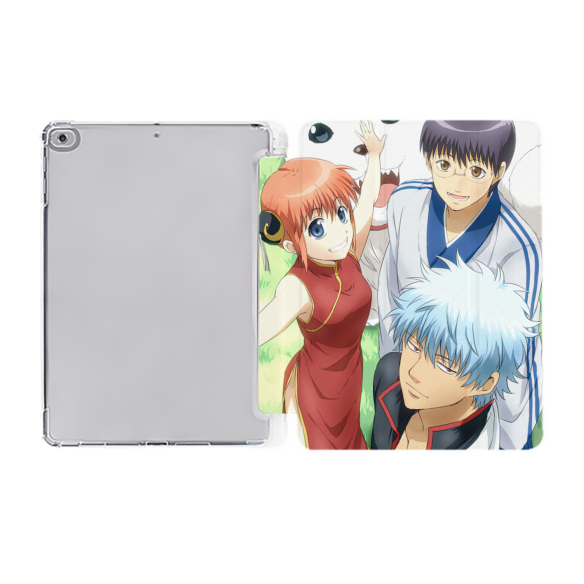 ぎんたま 坂田銀時（さかたぎんとき） 神楽 志村新八（しむら しんぱち） GINTAMA Sakata Gintoki Kagura Shimura Shinpachi IPad ケース ペン収納付き 三つ折りスタンド PUレザー×シリコン 対応機種9.5/10.5/10.9インチ